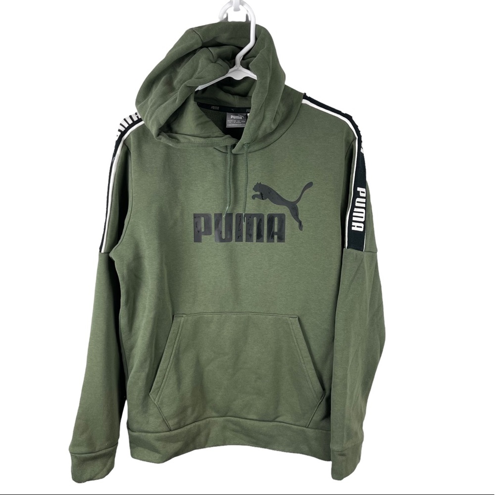 Puma Mens Logo Pullover Hooded Sweatshirt Green sz S Athletic Casual